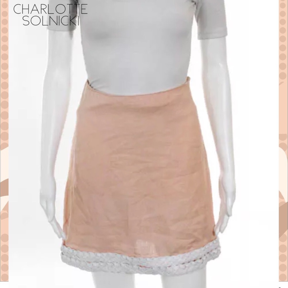 CHARLOTTE SOLNICKI Peach Linen Braid Leather Skirt